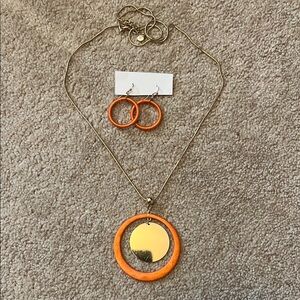 Orange and Gold Necklace and Earring Set